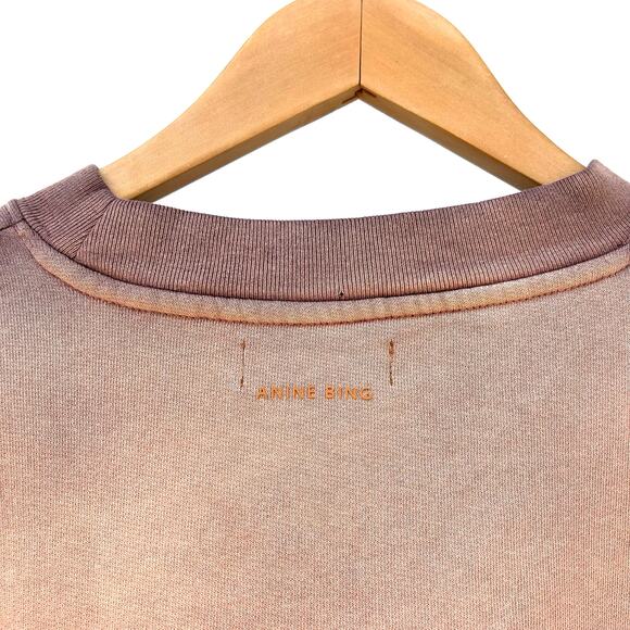 Anine Bing Harvey Crewneck Sweatshirt Washed Faded Burgundy Tie Dye Medium - Picture 9 of 11